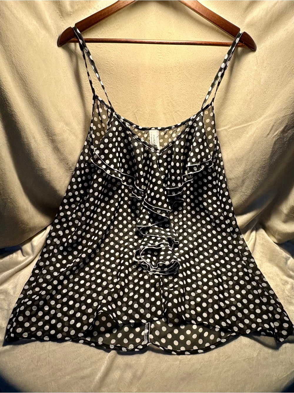 Yummy Plus Ruffle Polka Dot Camisole - Black/White